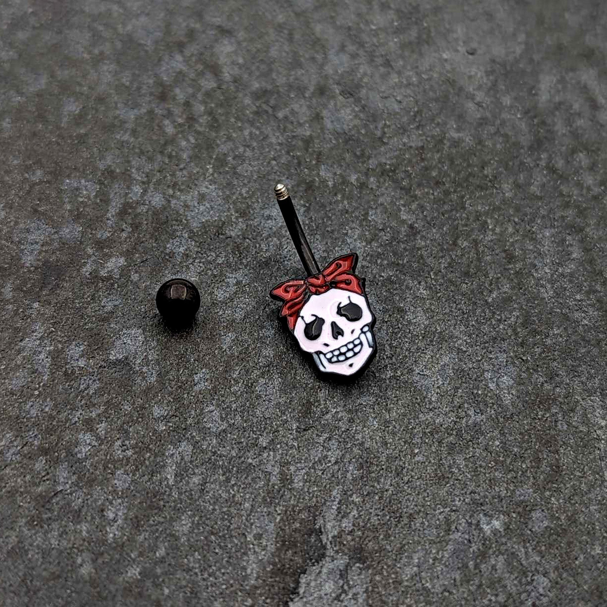 BodyCandy Black Halloween Skull Kerchief Spooky Belly Ring — side view