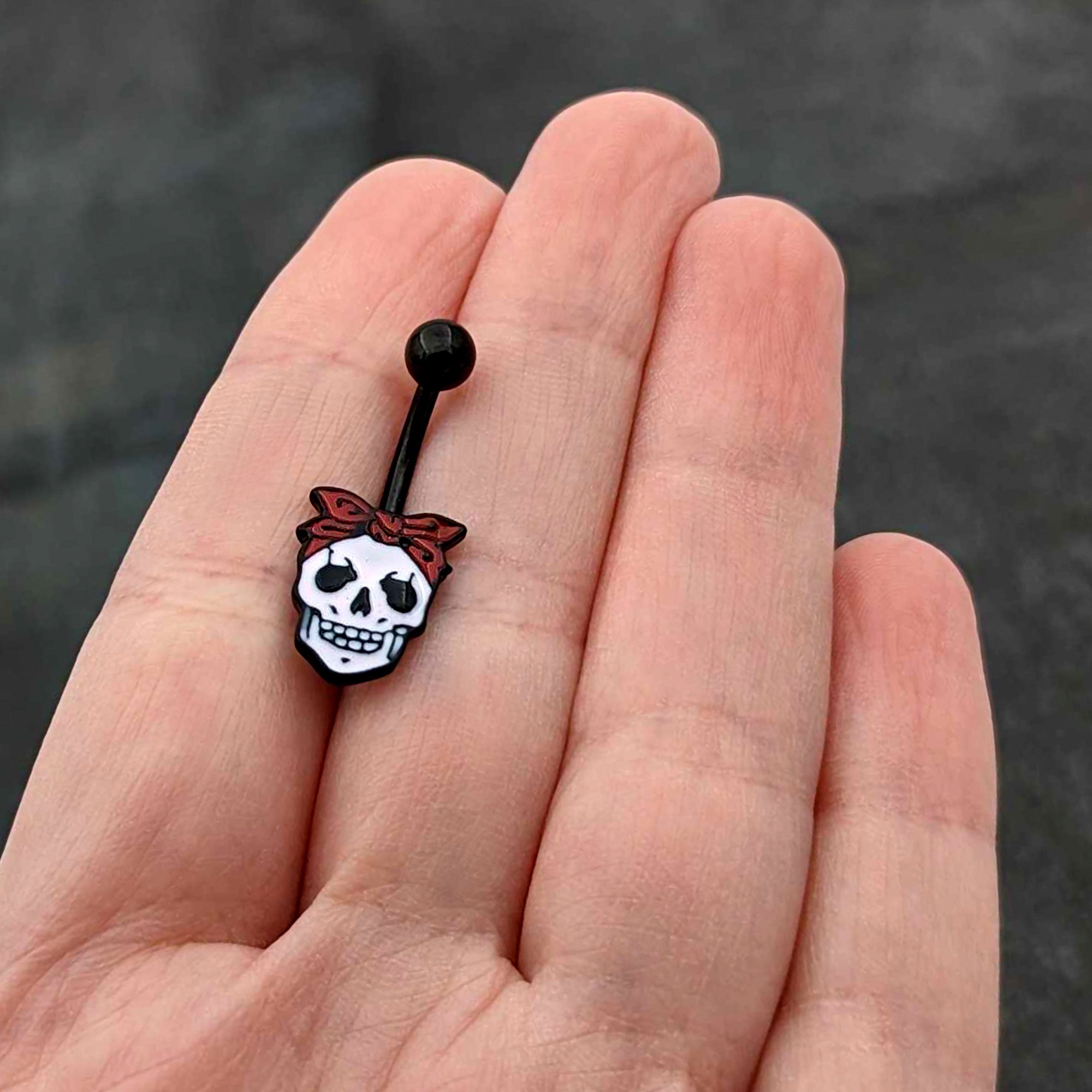 BodyCandy Black Halloween Skull Kerchief Spooky Belly Ring — alternative angle