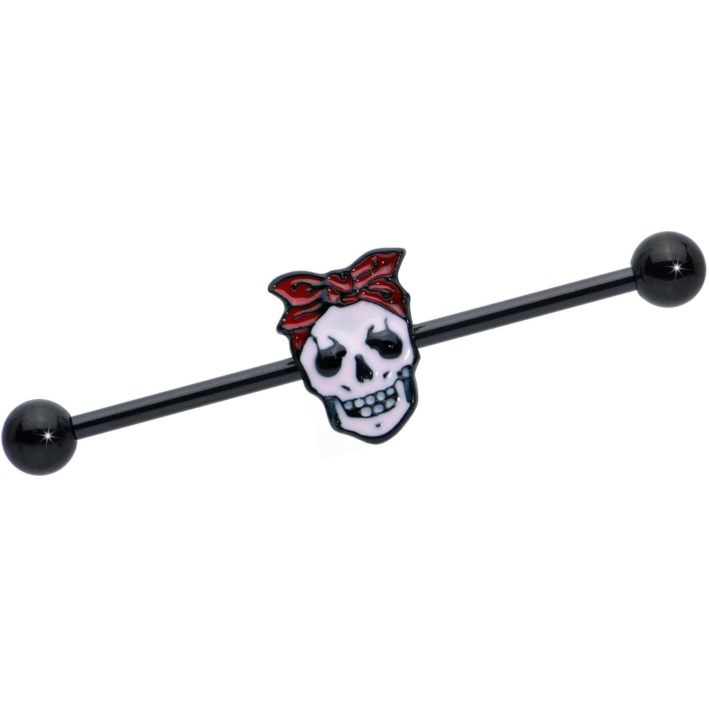 BodyCandy 14G Black Halloween Skull Kerchief Industrial Barbell 38mm — main product shot