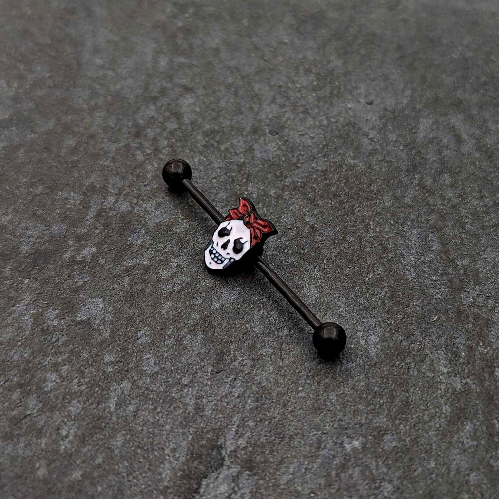 BodyCandy 14G Black Halloween Skull Kerchief Industrial Barbell 38mm — lifestyle context