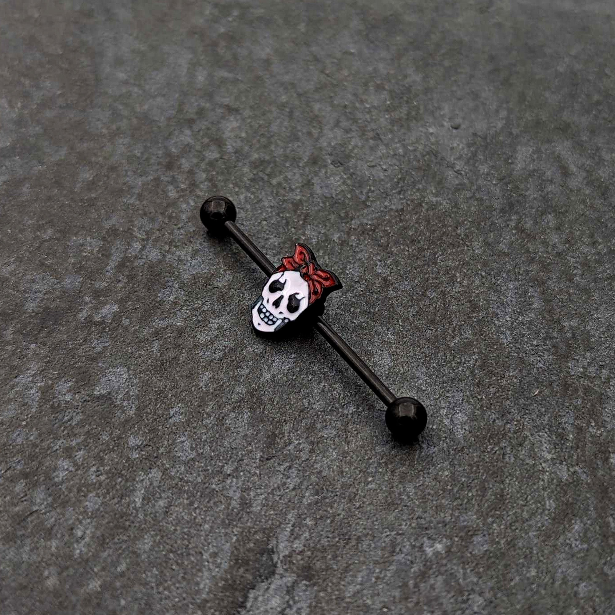 BodyCandy 14G Black Halloween Skull Kerchief Industrial Barbell 38mm — lifestyle context