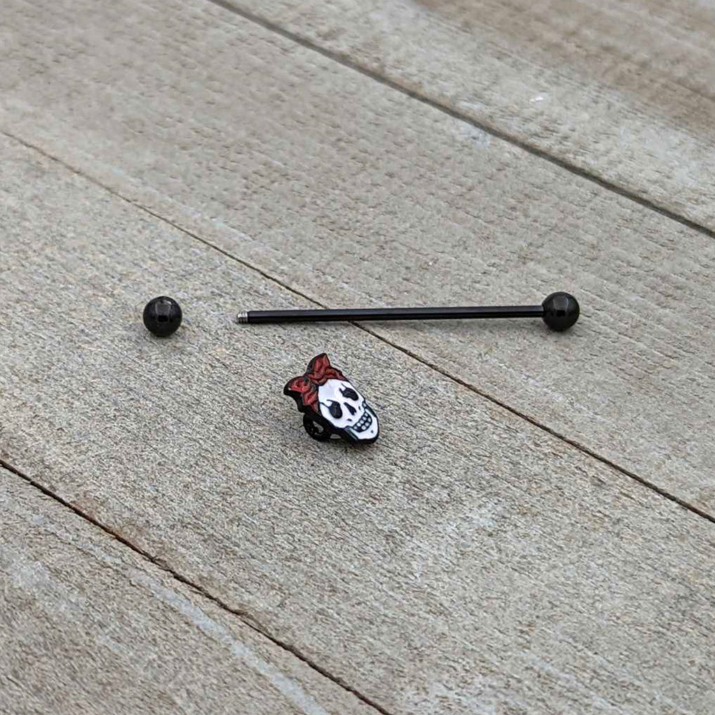 BodyCandy 14G Black Halloween Skull Kerchief Industrial Barbell 38mm — alternative angle