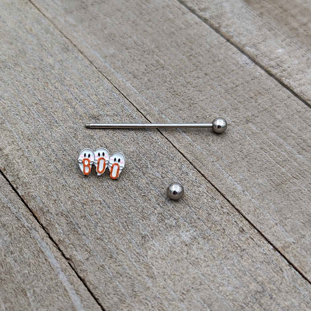 BodyCandy 14G Retro Halloween Boo Ghost Trio Industrial Barbell 38mm — alternative angle