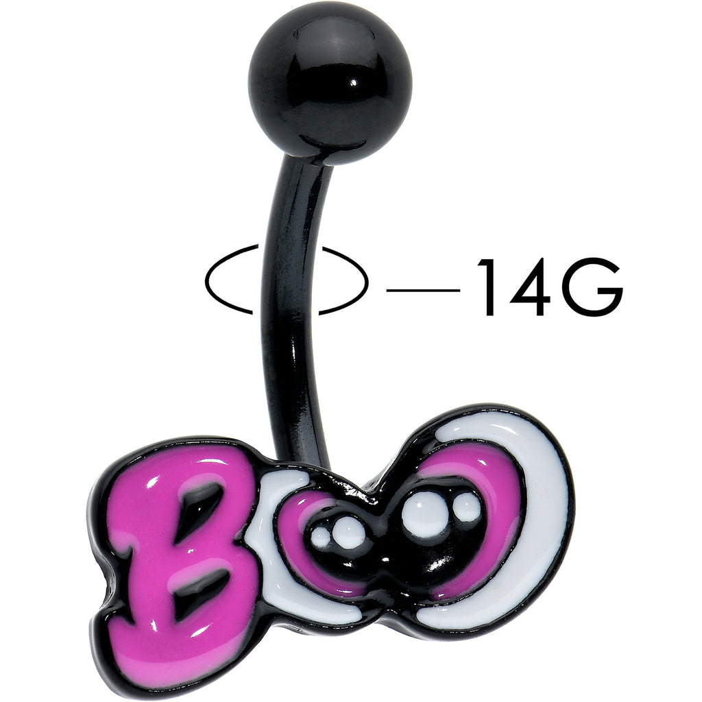 BodyCandy Black Boo Eyes Beauty Pink White Halloween Belly Ring — detail close-up