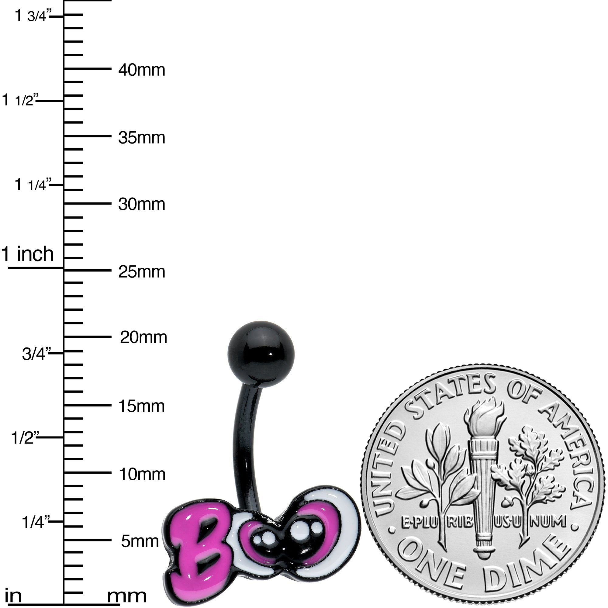 BodyCandy Black Boo Eyes Beauty Pink White Halloween Belly Ring — size reference