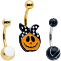 BodyCandy Gold Tone Halloween Country Pumpkin Glow in Dark Belly Ring Set of 3 — main product shot