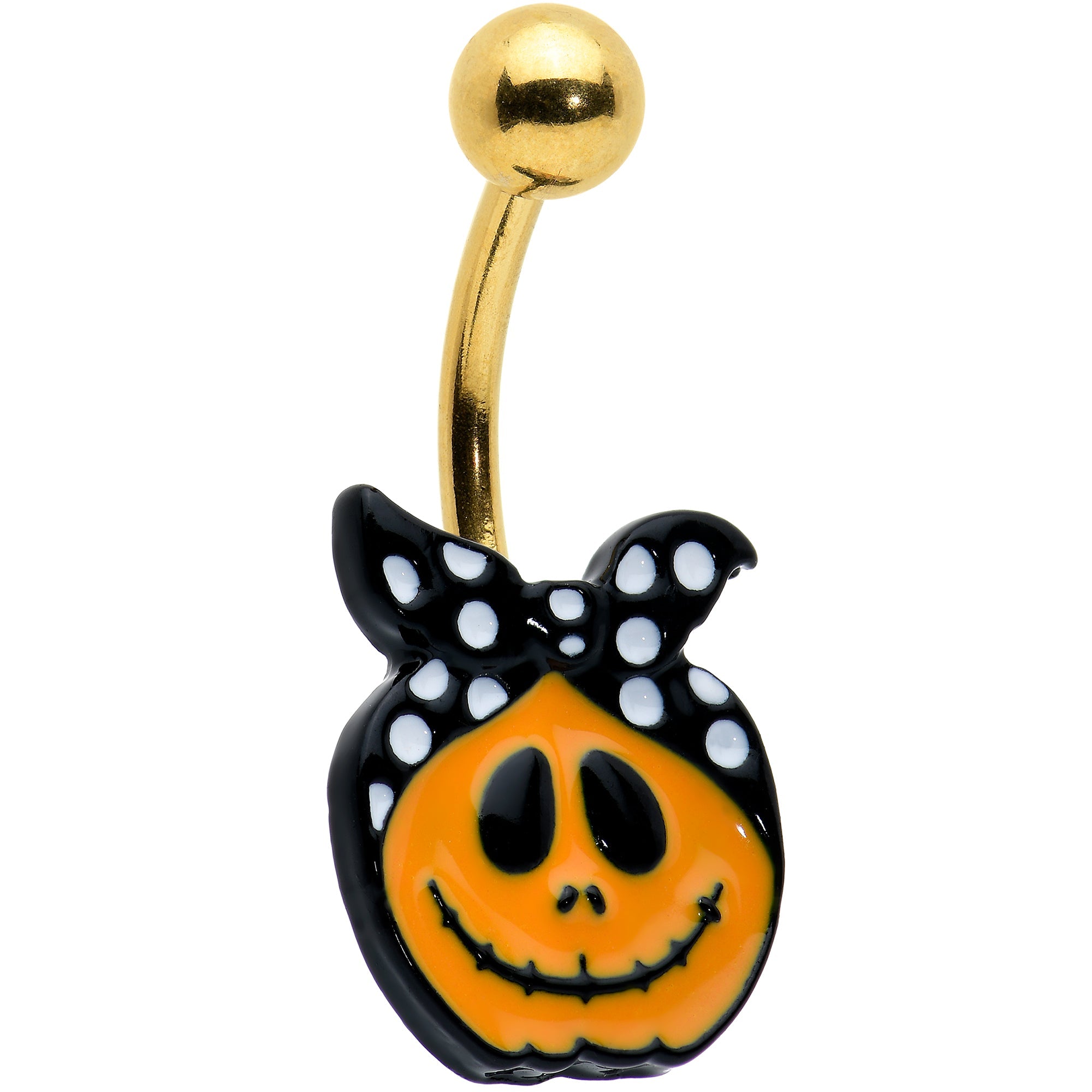 BodyCandy Gold Tone Halloween Country Pumpkin Glow in Dark Belly Ring Set of 3 — detail close-up