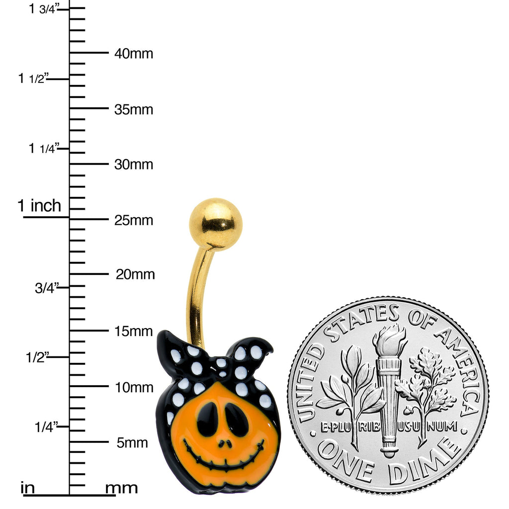 BodyCandy Gold Tone Halloween Country Pumpkin Glow in Dark Belly Ring Set of 3 — back view