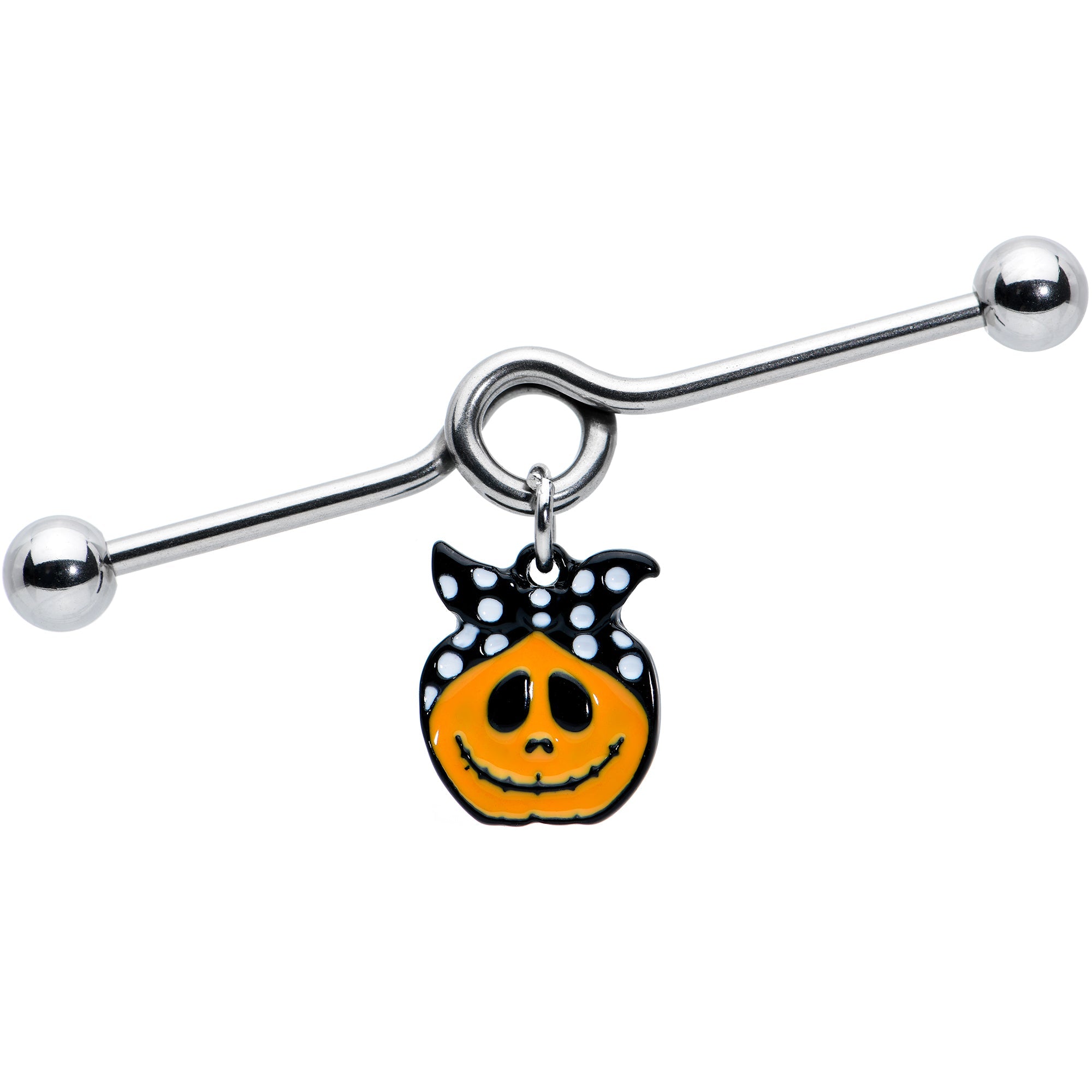 BodyCandy 14G Halloween Kerchief Pumpkin Dangle Project Bar 38mm — main product shot