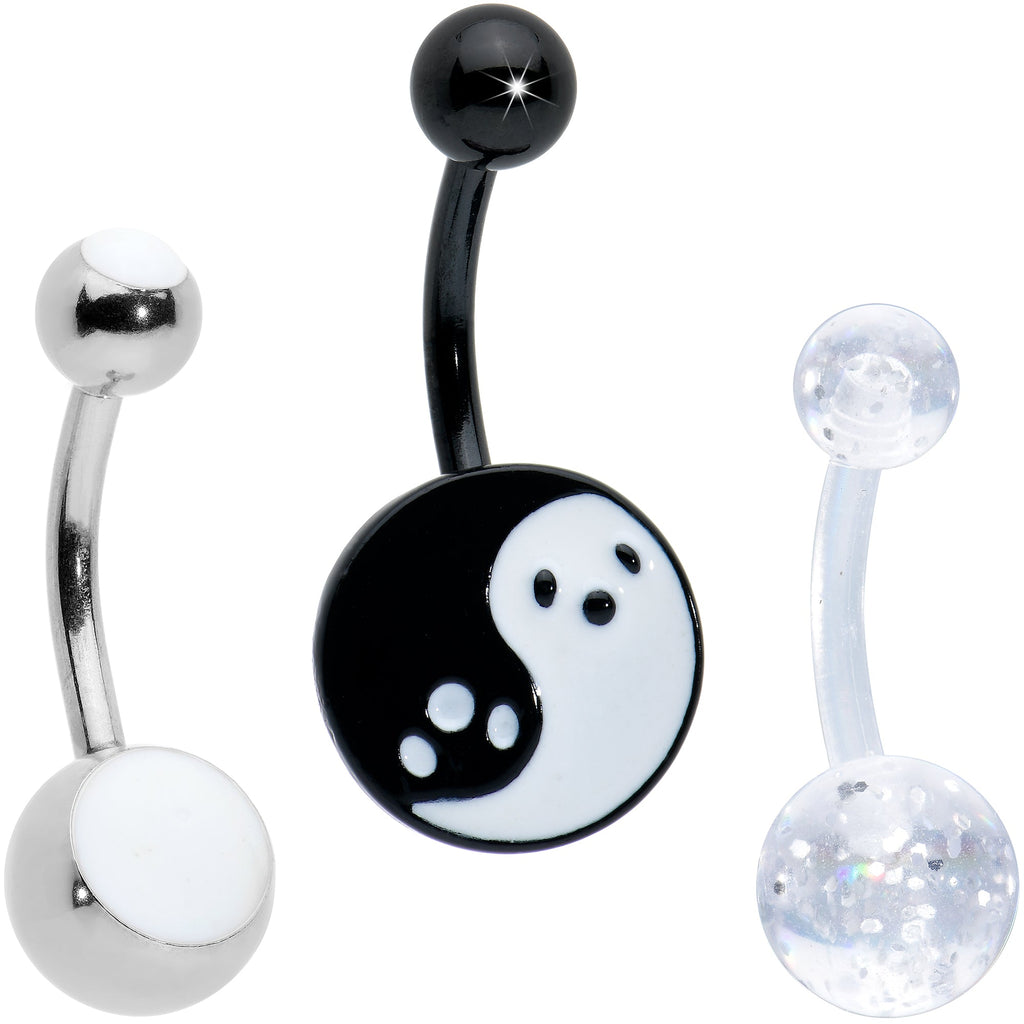 BodyCandy Black Yin Yang Ghost Glow in Dark Halloween Clear Belly Ring Set of 3 — main product shot