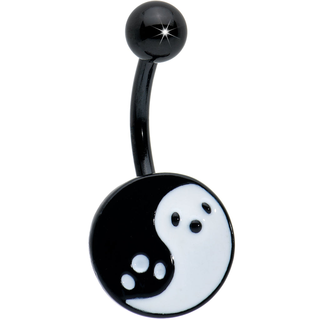 BodyCandy Black Yin Yang Ghost Glow in Dark Halloween Clear Belly Ring Set of 3 — detail close-up