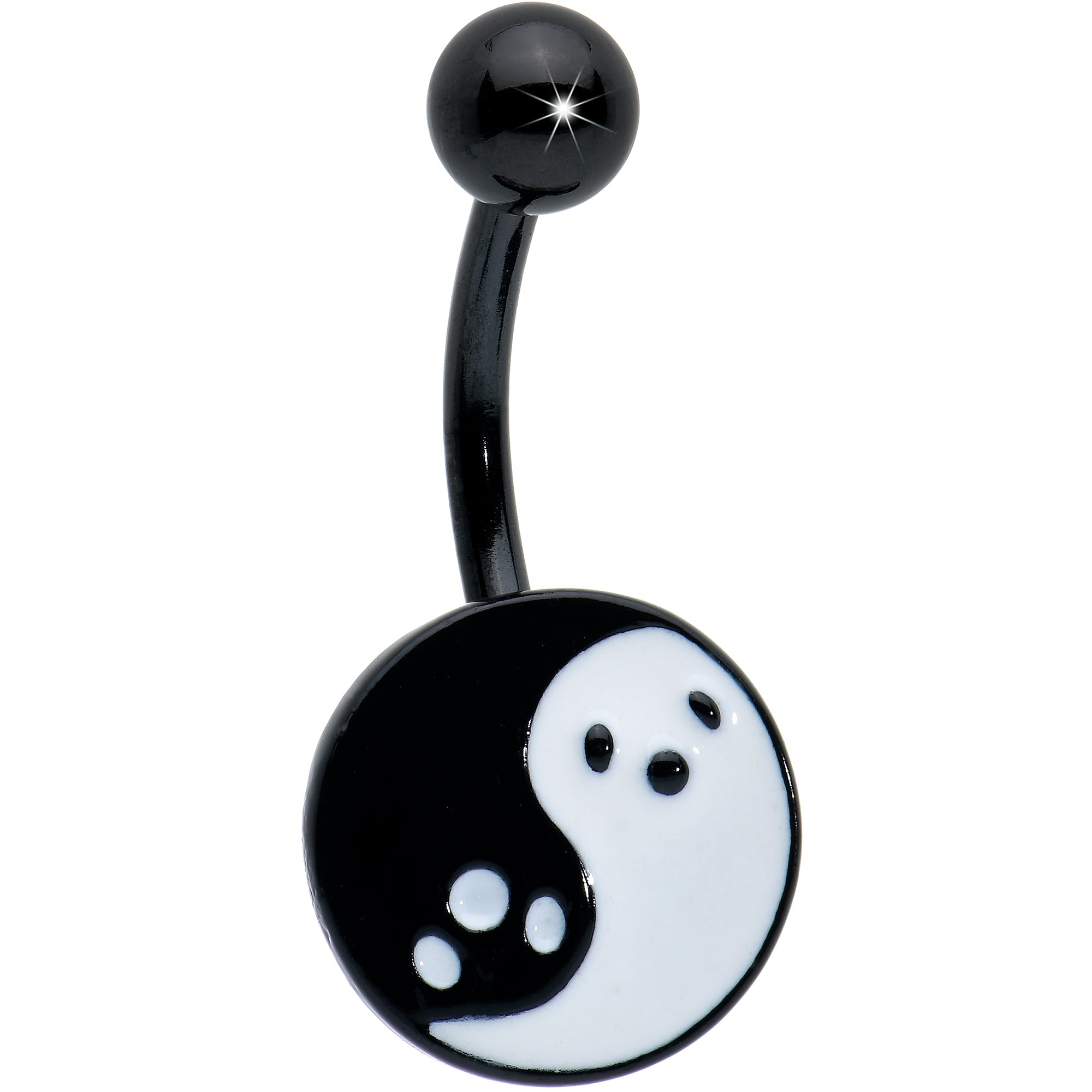 BodyCandy Black Yin Yang Ghost Glow in Dark Halloween Clear Belly Ring Set of 3 — detail close-up