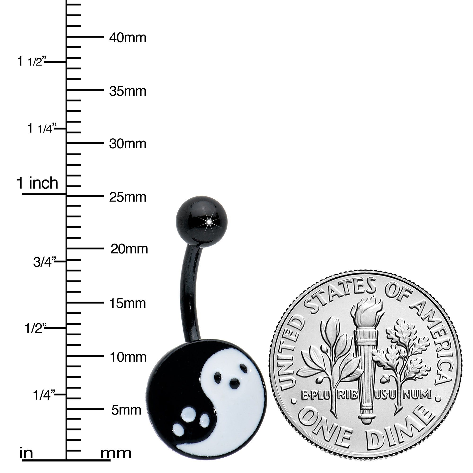 BodyCandy Black Yin Yang Ghost Glow in Dark Halloween Clear Belly Ring Set of 3 — back view
