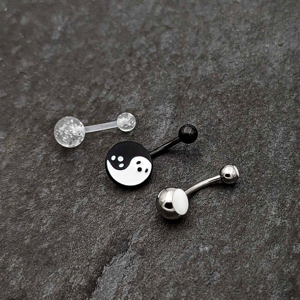 BodyCandy Black Yin Yang Ghost Glow in Dark Halloween Clear Belly Ring Set of 3 — alternative angle