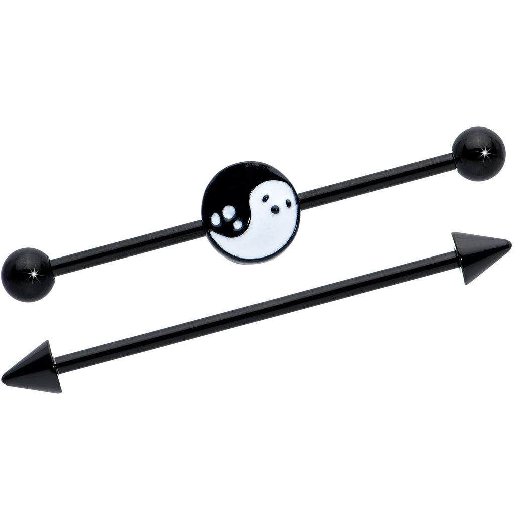 BodyCandy 14G Black Ghost Yin Yang Industrial Barbell Set of 2 — main product shot