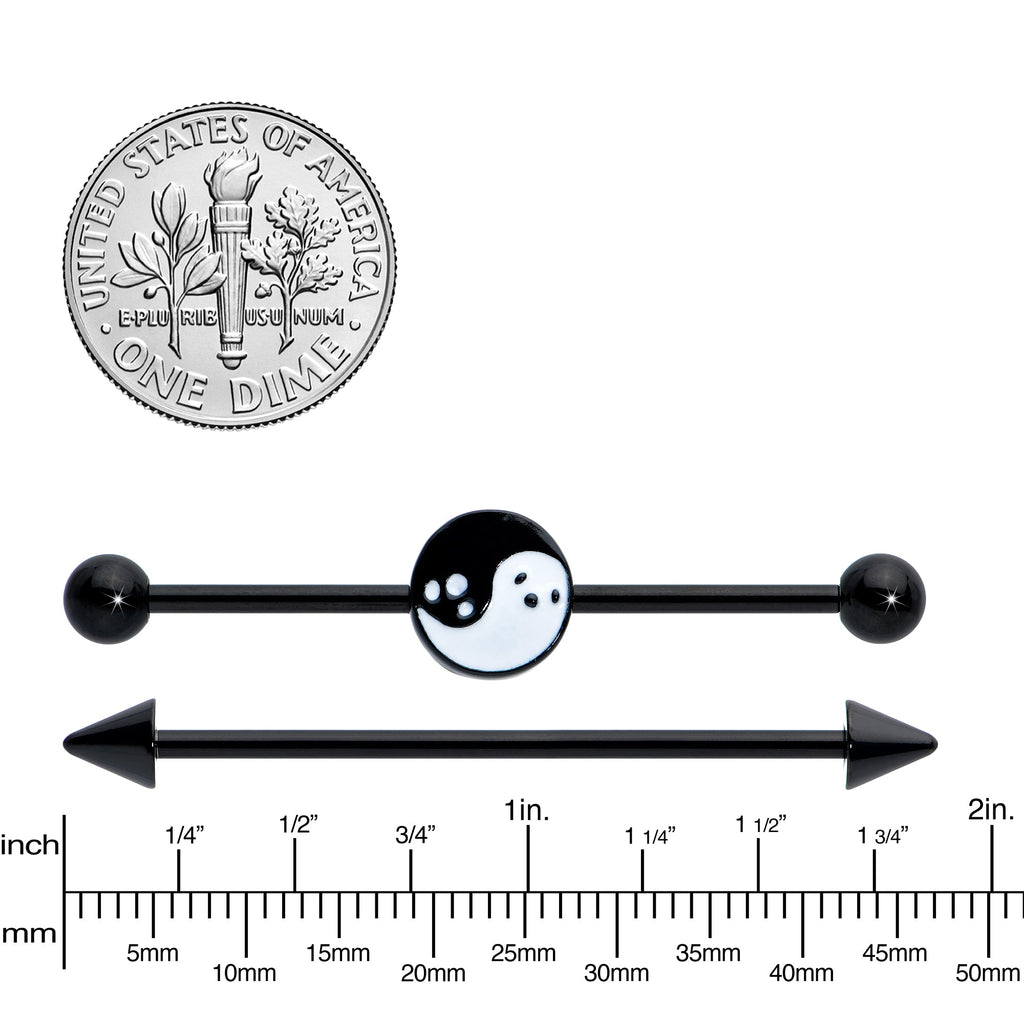 BodyCandy 14G Black Ghost Yin Yang Industrial Barbell Set of 2 — detail close-up