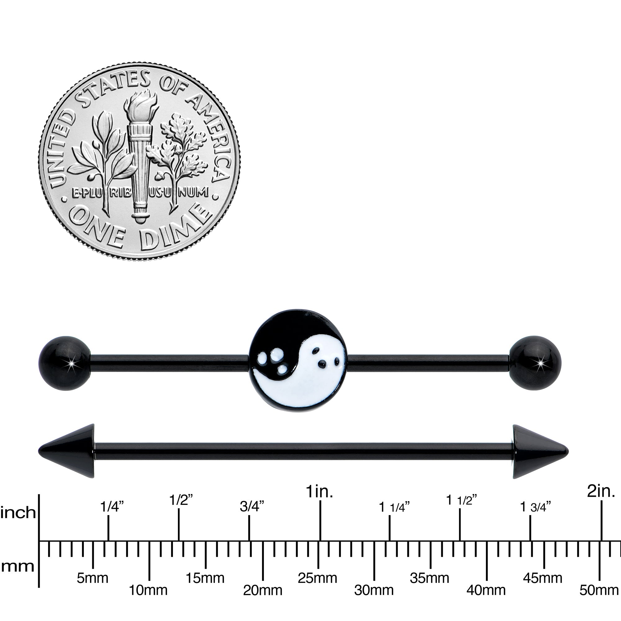 BodyCandy 14G Black Ghost Yin Yang Industrial Barbell Set of 2 — detail close-up