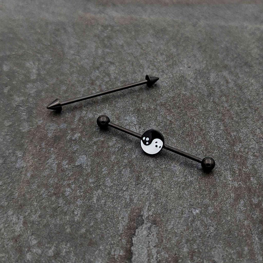 BodyCandy 14G Black Ghost Yin Yang Industrial Barbell Set of 2 — lifestyle context