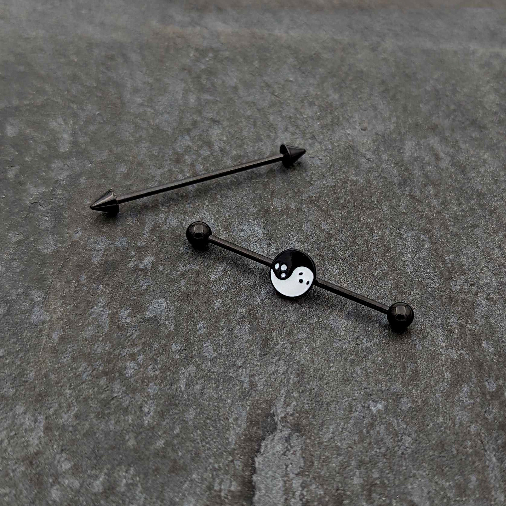 BodyCandy 14G Black Ghost Yin Yang Industrial Barbell Set of 2 — lifestyle context