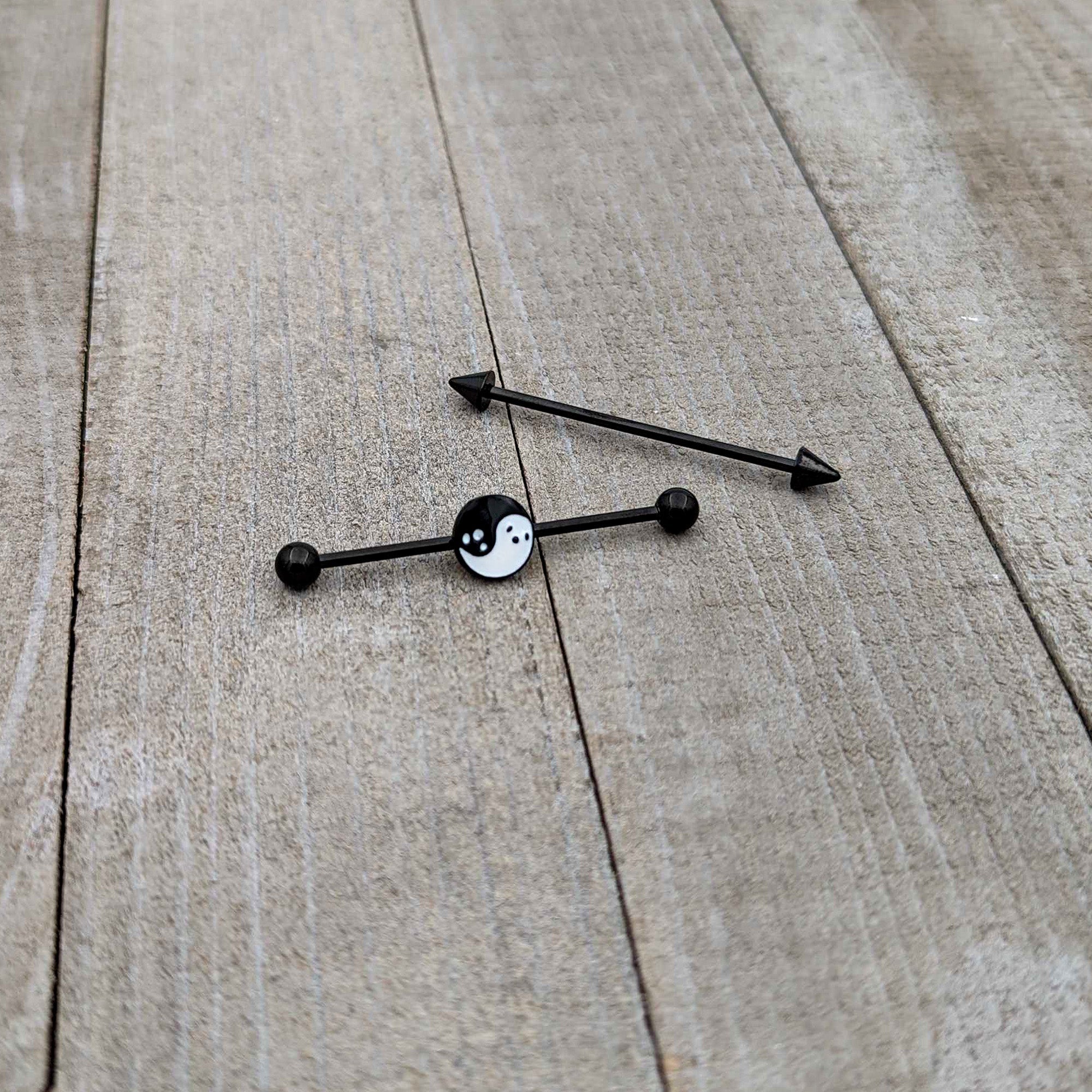 BodyCandy 14G Black Ghost Yin Yang Industrial Barbell Set of 2 — back view