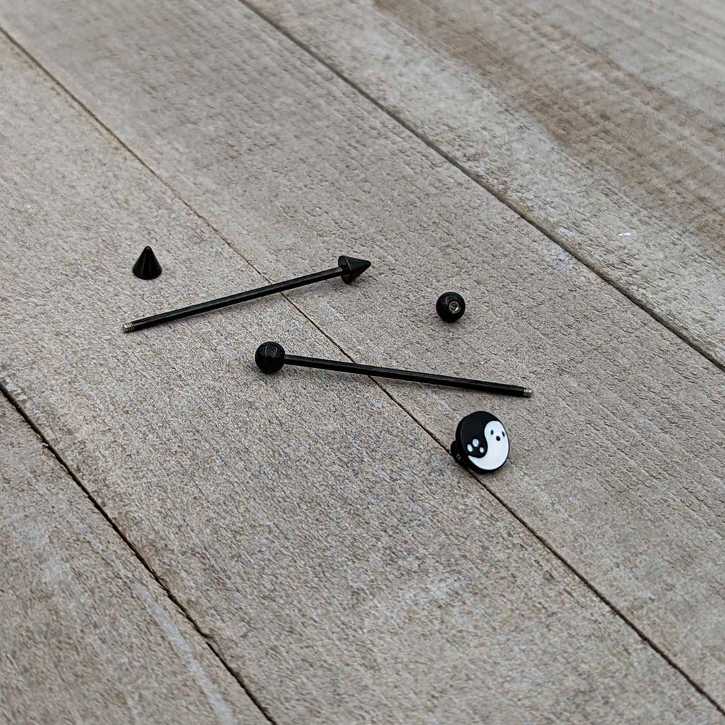 BodyCandy 14G Black Ghost Yin Yang Industrial Barbell Set of 2 — alternative angle