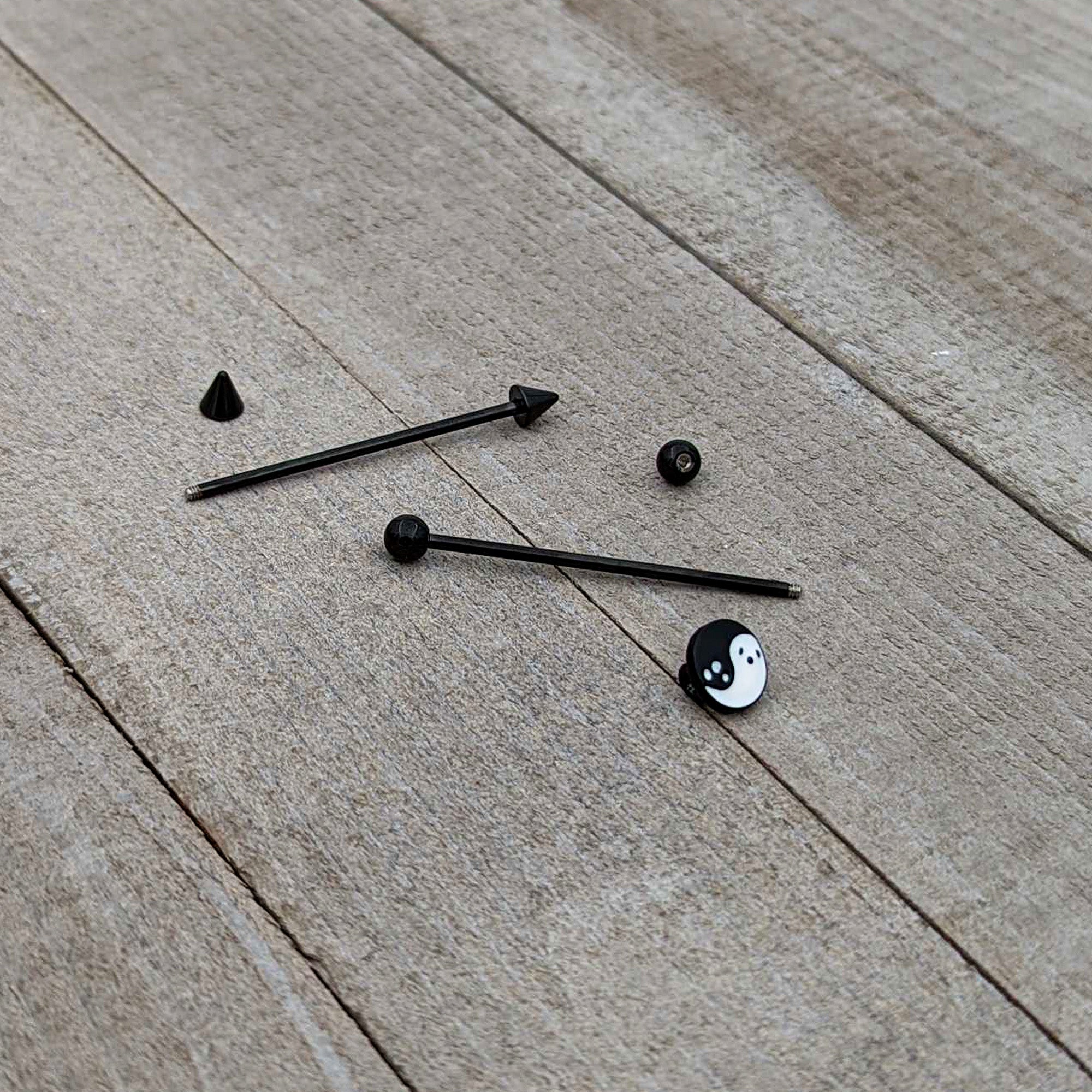 BodyCandy 14G Black Ghost Yin Yang Industrial Barbell Set of 2 — alternative angle