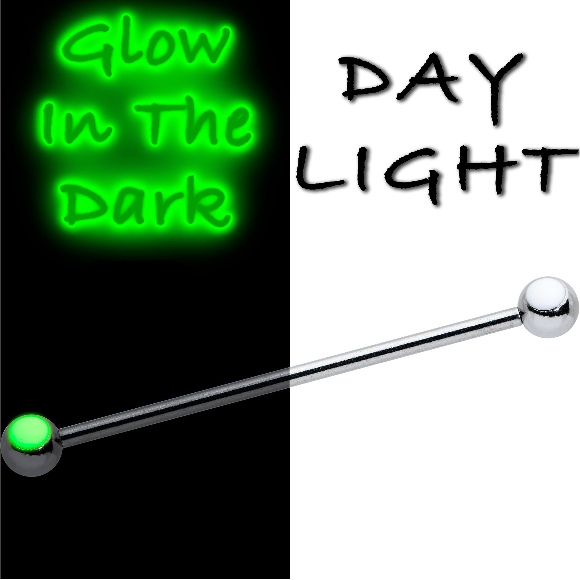 BodyCandy 14G Black Tie Ghosts Glow in Dark Industrial Barbell 38mm Set of 3 — side view