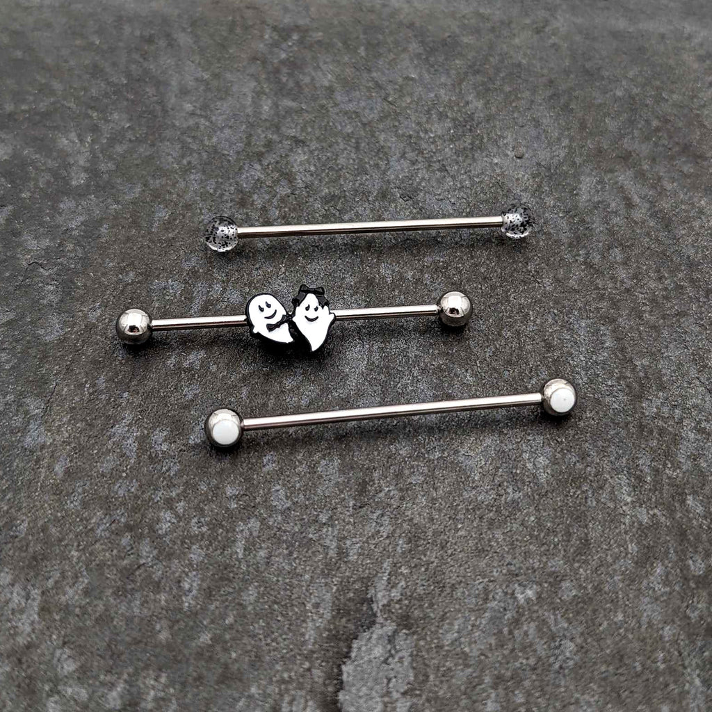 BodyCandy 14G Black Tie Ghosts Glow in Dark Industrial Barbell 38mm Set of 3 — alternative angle