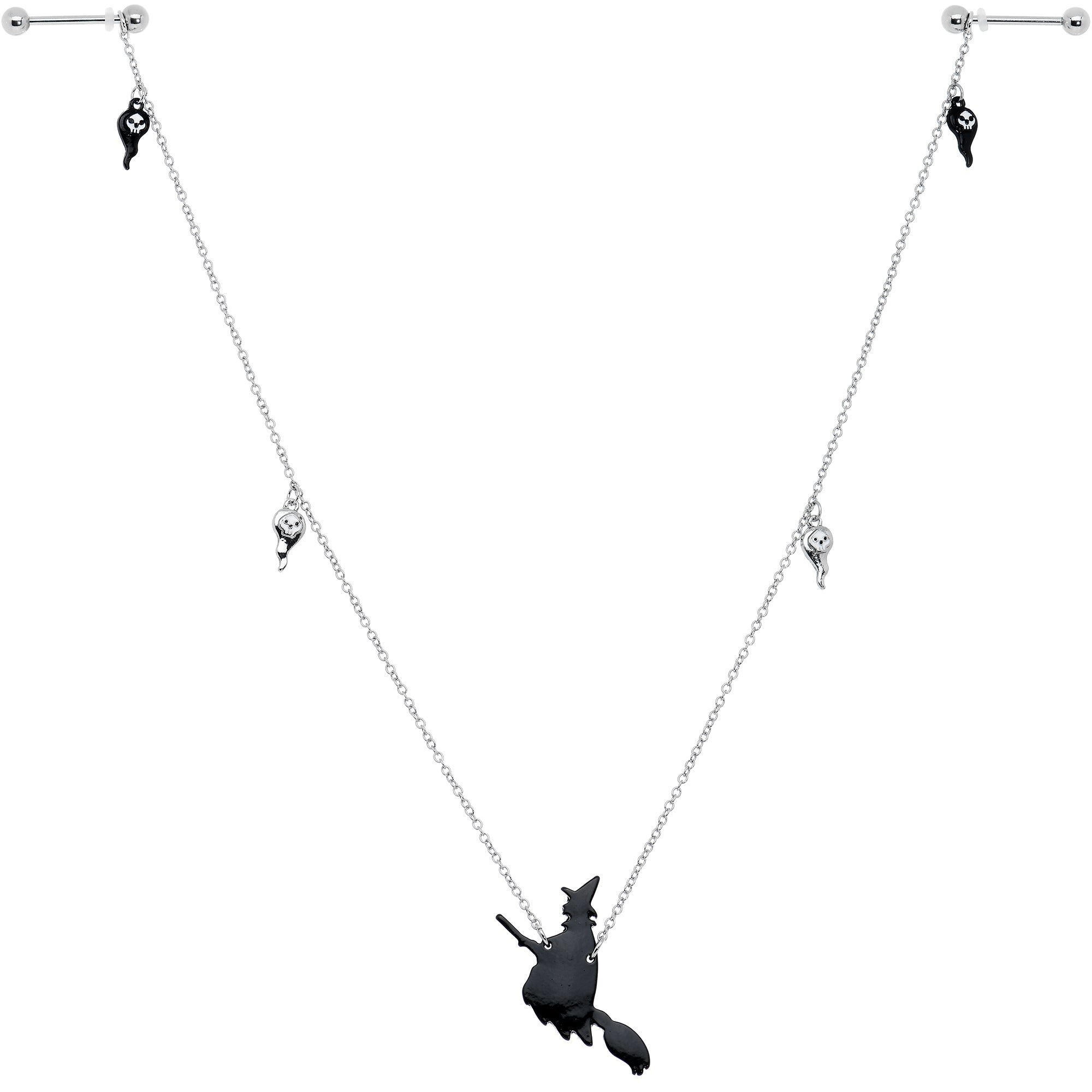 BodyCandy 14G 9/16 Creepy Ghosts Witch Halloween Dangle Nipple Chain Set — main product shot