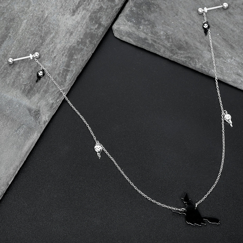BodyCandy 14G 9/16 Creepy Ghosts Witch Halloween Dangle Nipple Chain Set — lifestyle context