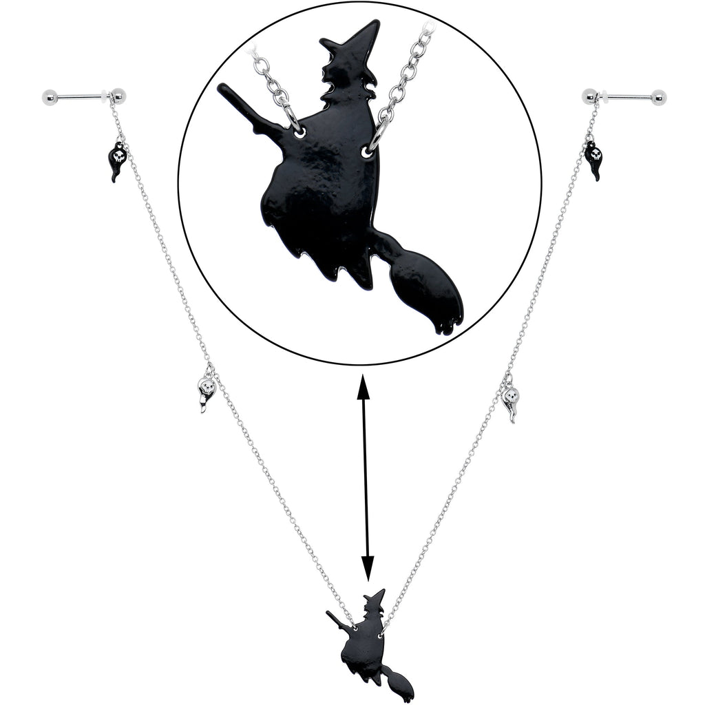 BodyCandy 14G 9/16 Creepy Ghosts Witch Halloween Dangle Nipple Chain Set — side view