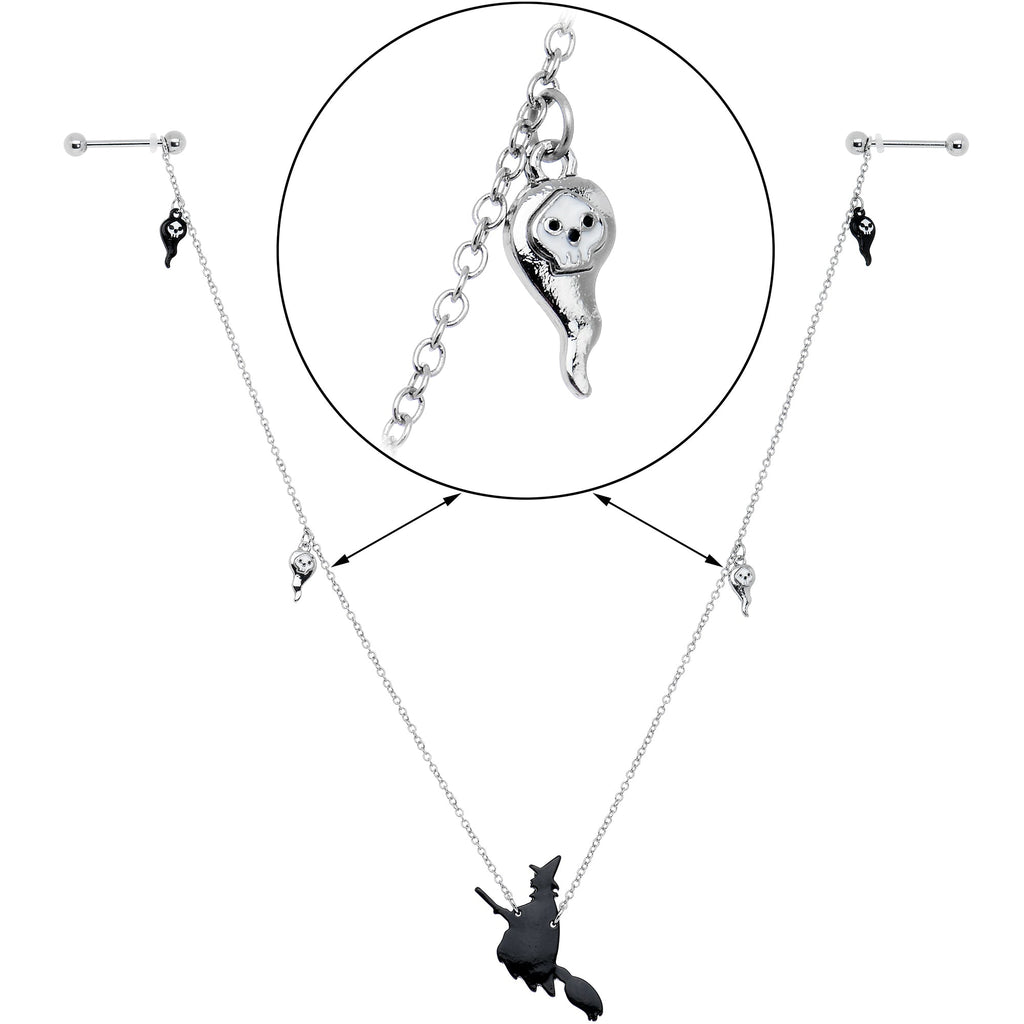 BodyCandy 14G 9/16 Creepy Ghosts Witch Halloween Dangle Nipple Chain Set — back view