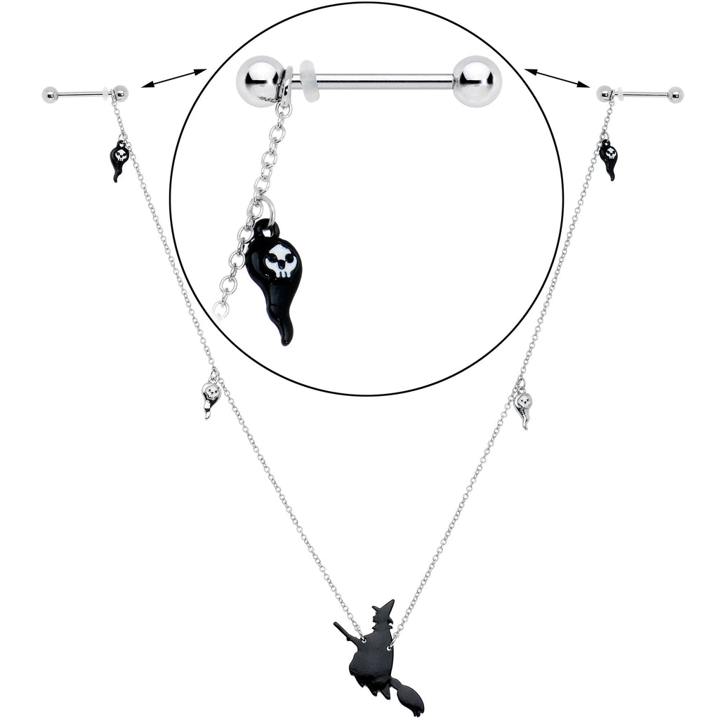 BodyCandy 14G 9/16 Creepy Ghosts Witch Halloween Dangle Nipple Chain Set — alternative angle
