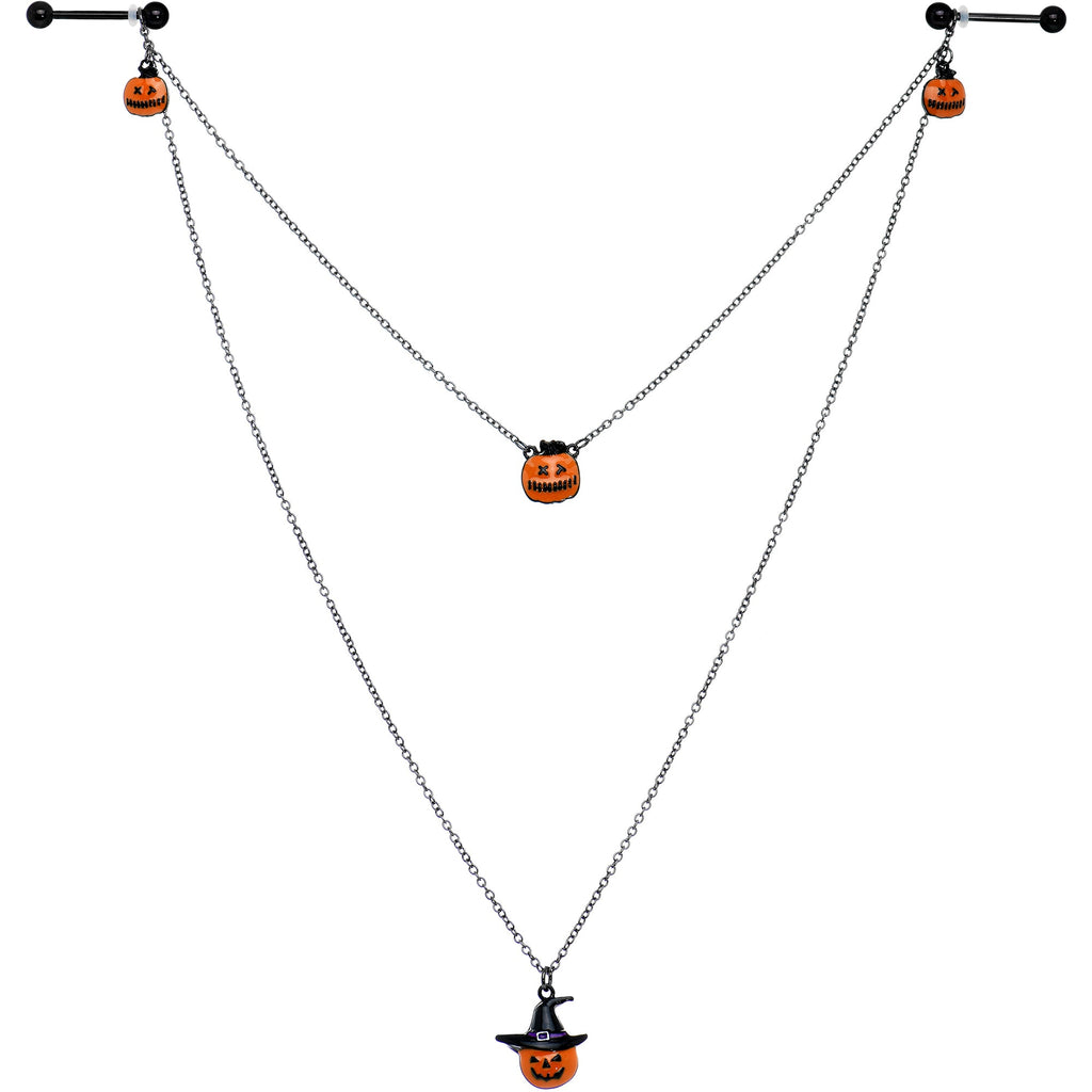 BodyCandy 14G 9/16 Black Witchy Pumpkin Halloween Double Nipple Chain — main product shot