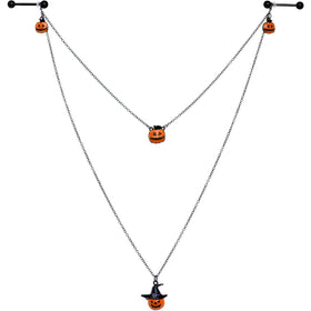 14G 9/16 Black Witchy Pumpkin Halloween Double Nipple Chain