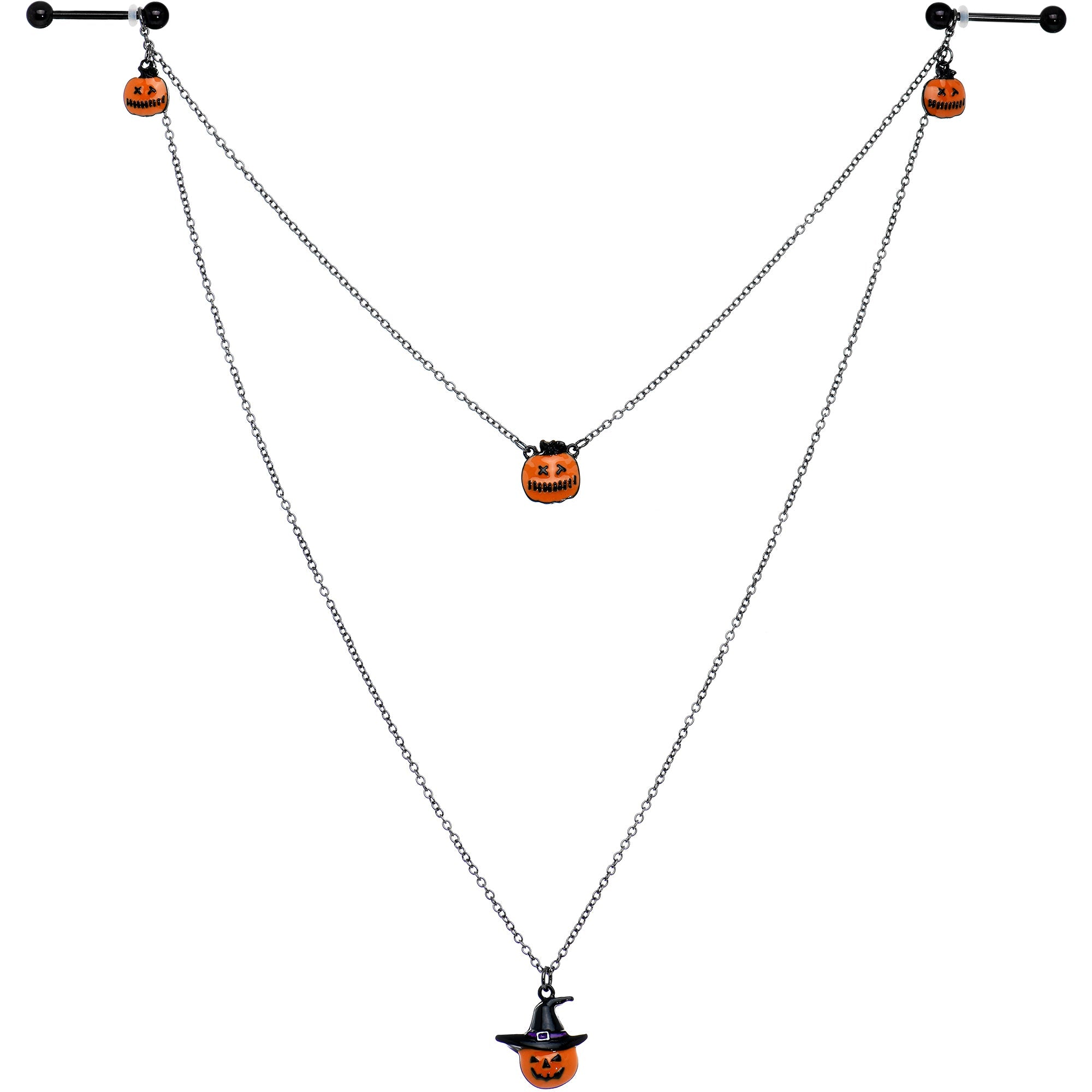 BodyCandy 14G 9/16 Black Witchy Pumpkin Halloween Double Nipple Chain — main product shot