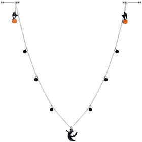 14G 9/16 Pumpkin Black Cat Moon Bats Dangle Halloween Nipple Chain
