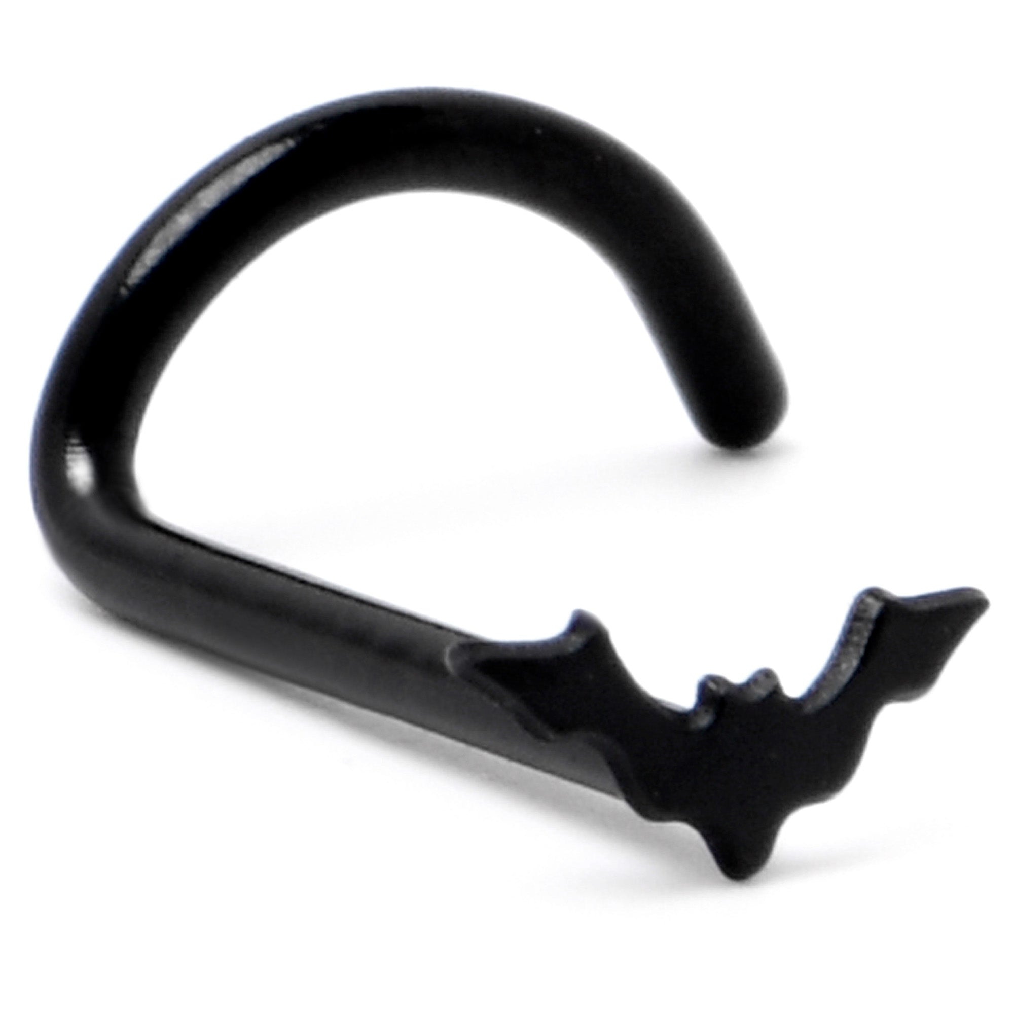BodyCandy 20G 1/4 Black Anodized Itty Bitty Bat Left Side Nose Screw — back view