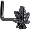 BodyCandy 20G 1/4 Black Texture Pot Leaf L Shape Nose Ring — main product shot