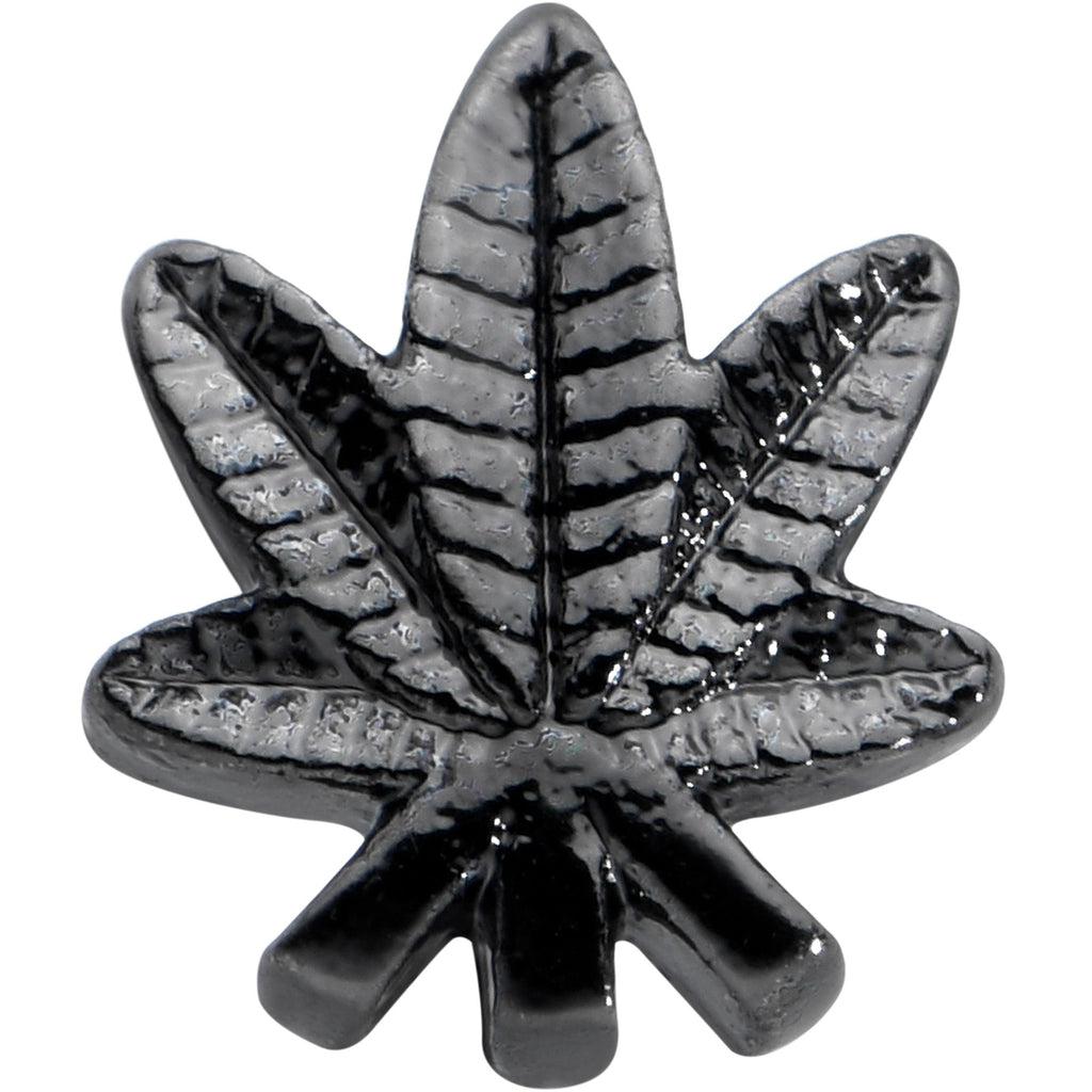 BodyCandy 20G 1/4 Black Texture Pot Leaf L Shape Nose Ring — detail close-up