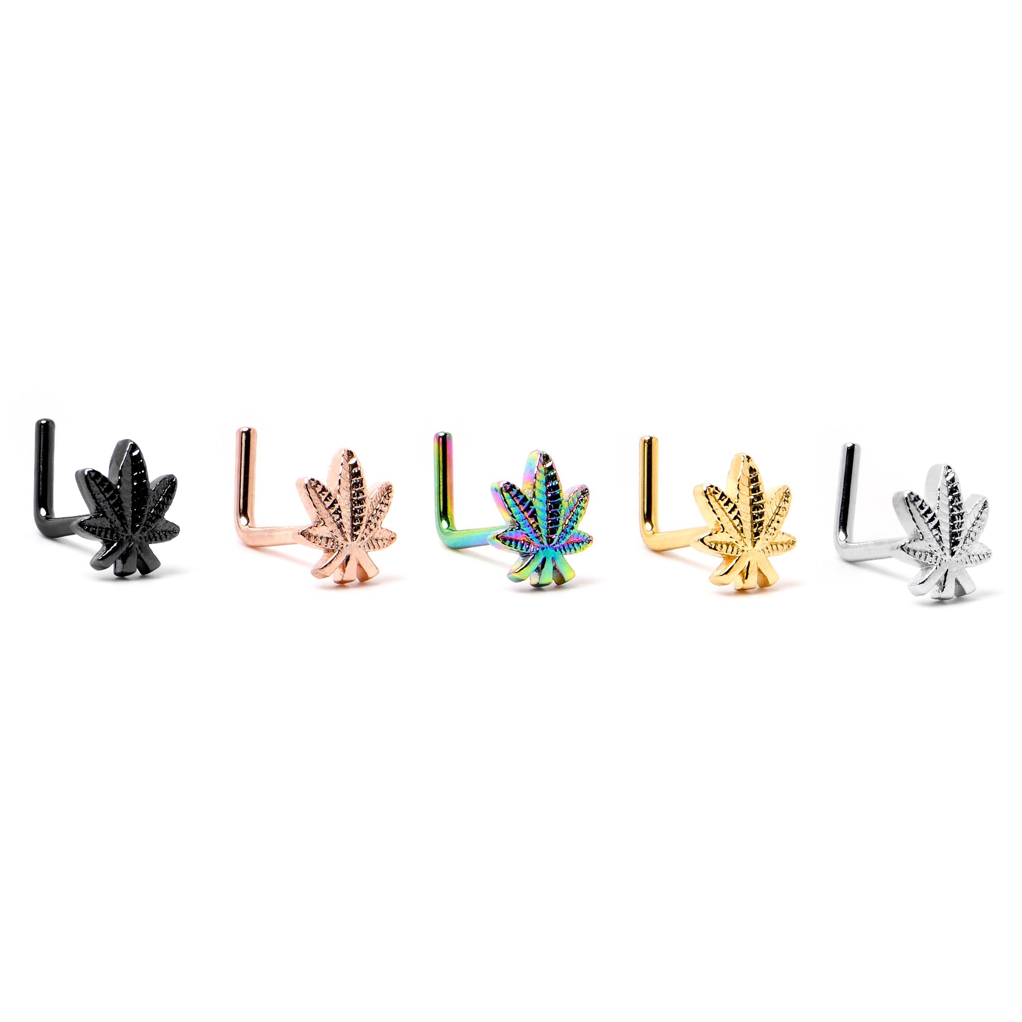 BodyCandy 20G 1/4 Black Texture Pot Leaf L Shape Nose Ring — size reference