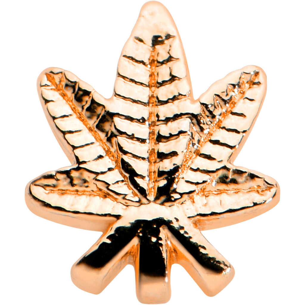 BodyCandy 20G 1/4 Rose Gold Tone Texture Pot Leaf L Shape Nose Ring — detail close-up