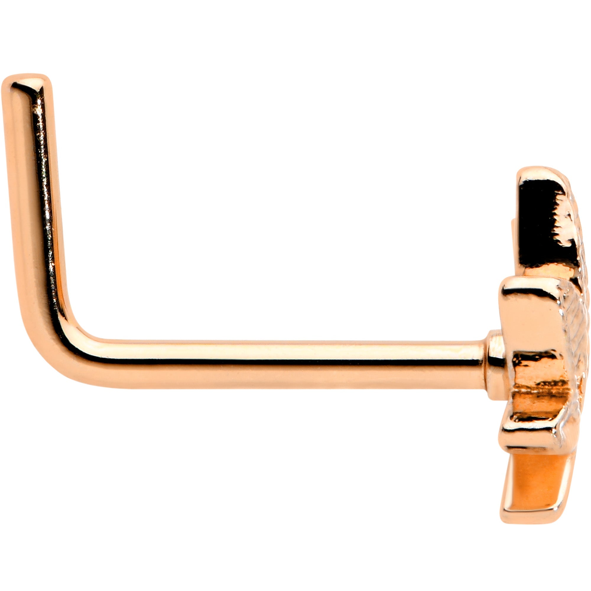 BodyCandy 20G 1/4 Rose Gold Tone Texture Pot Leaf L Shape Nose Ring — lifestyle context