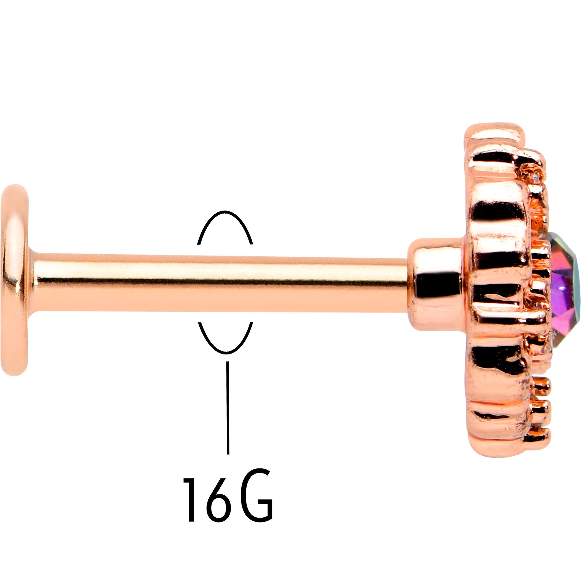 BodyCandy 16G 5/16 Purple Tourmaline Rosy Tone Flower Labret Monroe Tragus — back view