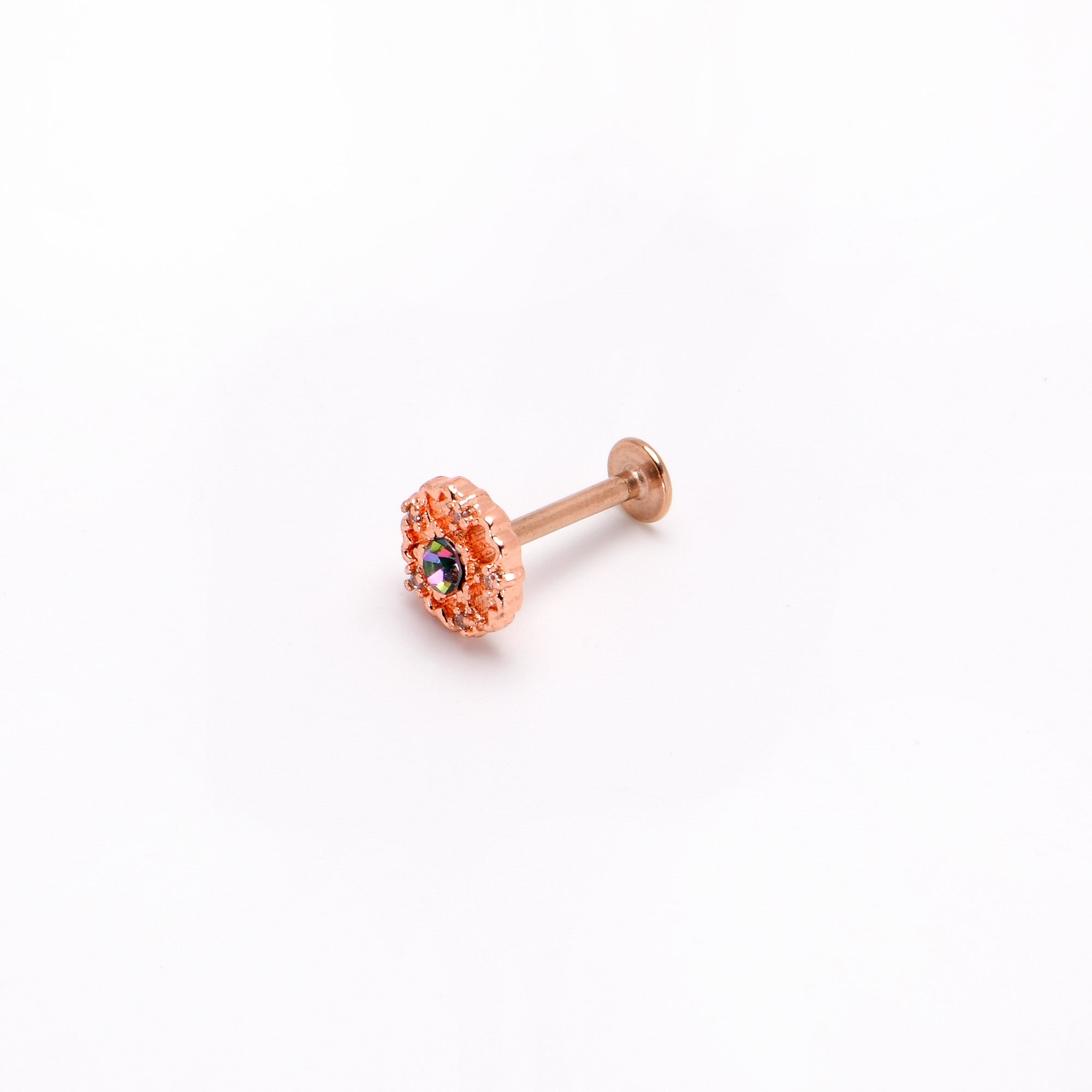 BodyCandy 16G 5/16 Purple Tourmaline Rosy Tone Flower Labret Monroe Tragus — alternative angle