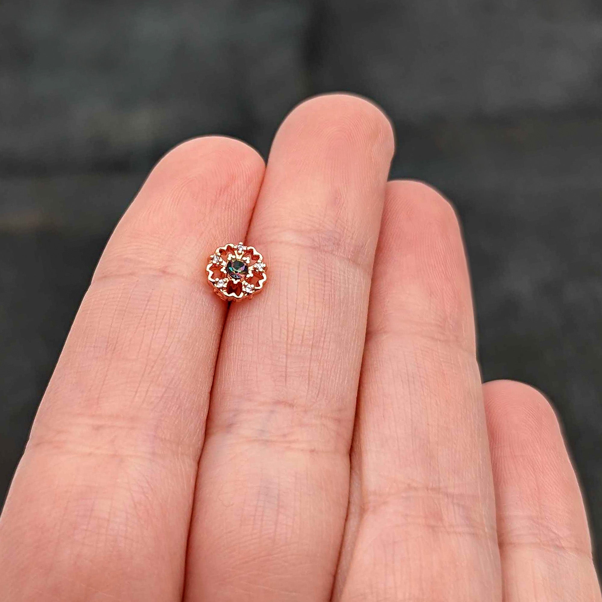 BodyCandy 16G 5/16 Purple Tourmaline Rosy Tone Flower Labret Monroe Tragus — size reference