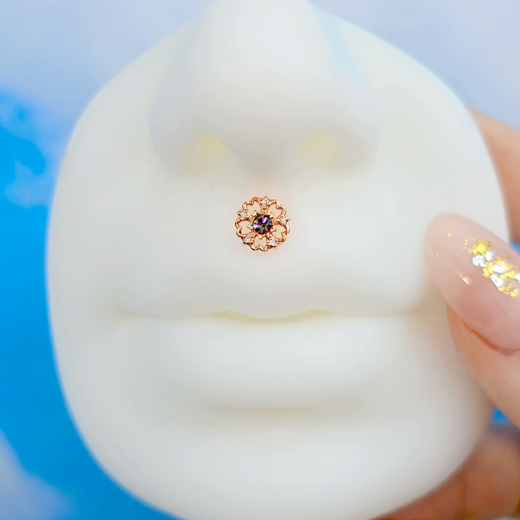 BodyCandy 16G 5/16 Purple Tourmaline Rosy Tone Flower Labret Monroe Tragus — color detail