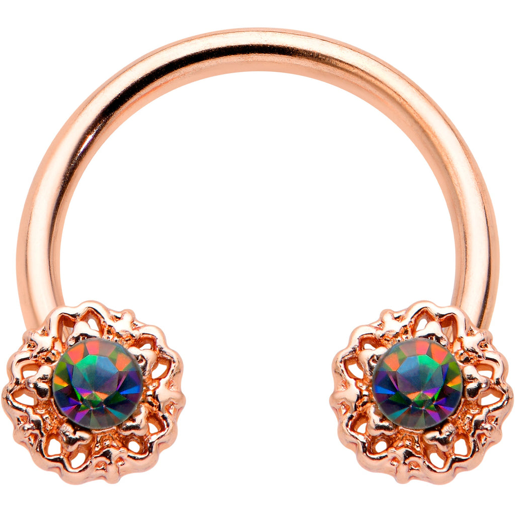 BodyCandy 16G 3/8 Purple Tourmaline Rose Gold Tone Flower Circular Barbell — main product shot