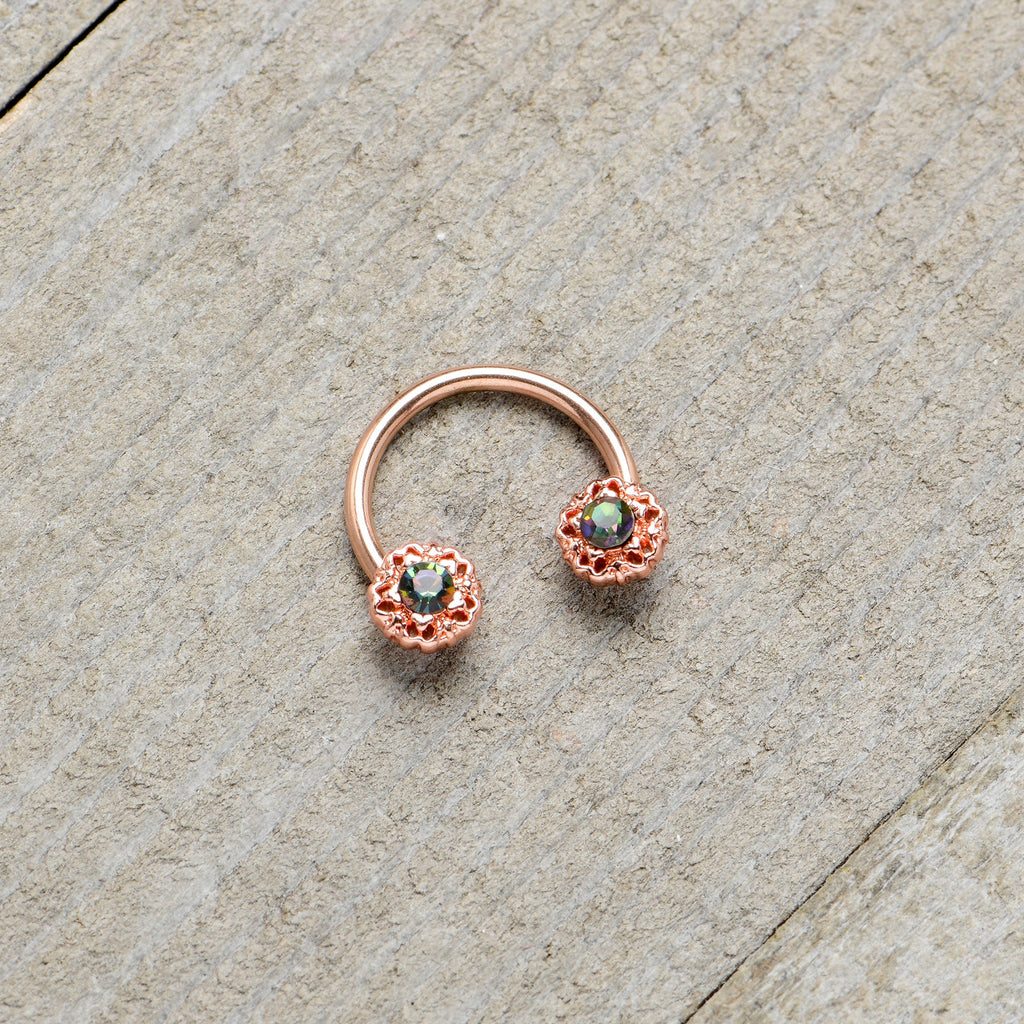 BodyCandy 16G 3/8 Purple Tourmaline Rose Gold Tone Flower Circular Barbell — alternative angle