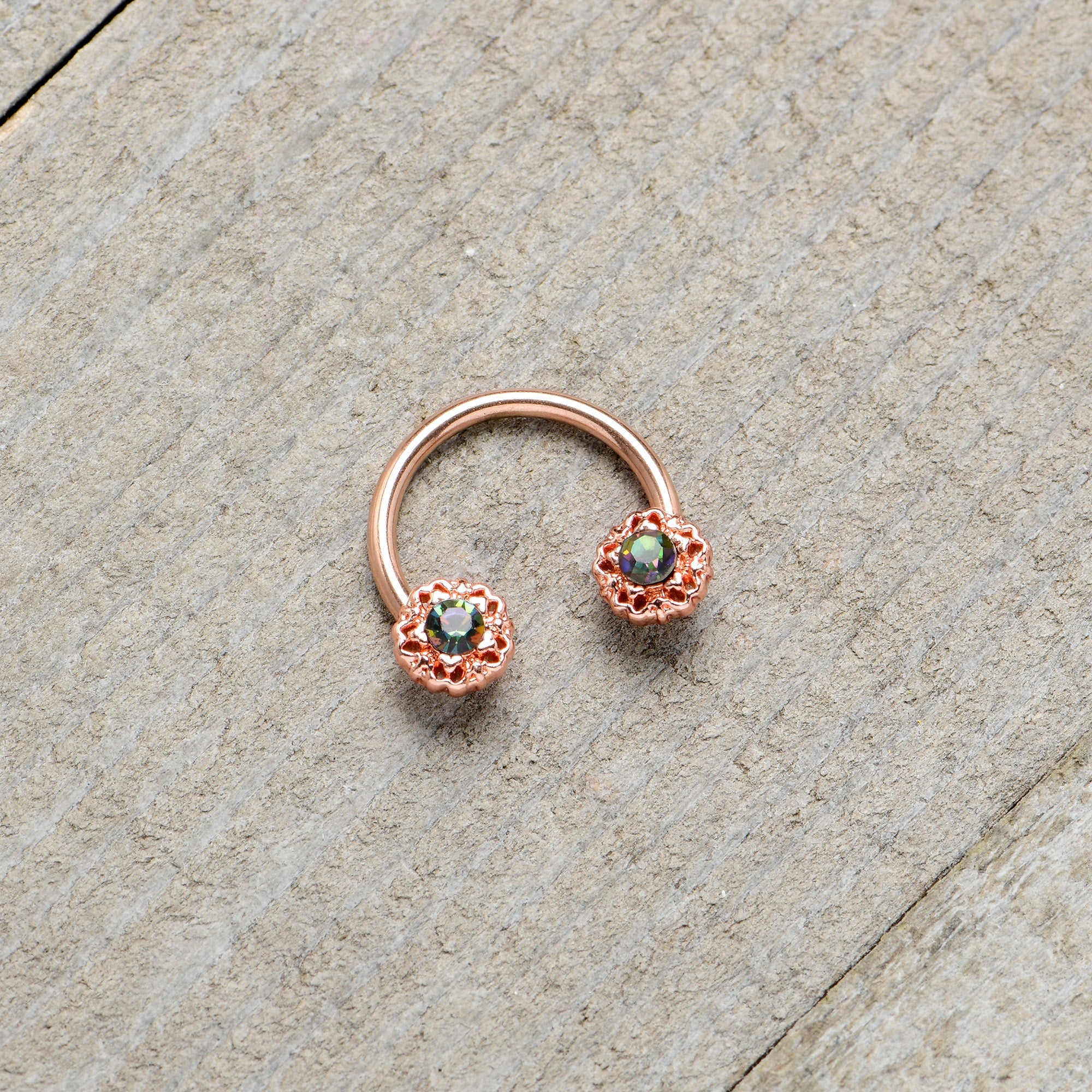 BodyCandy 16G 3/8 Purple Tourmaline Rose Gold Tone Flower Circular Barbell — alternative angle
